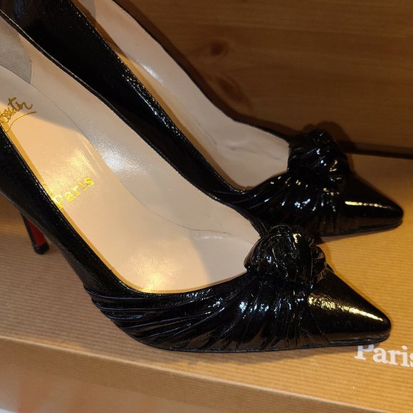 Christian Louboutin 36.5 Black Patent Leather Knotted Pointy-toed Pumps - Picture 7 of 11